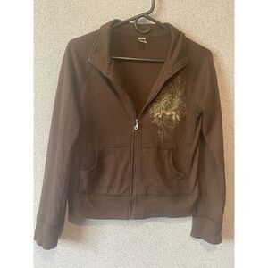 Toppy Jacket Full Zip Brown Large L Heart‎ Cross Graphic Lightweight Activewear